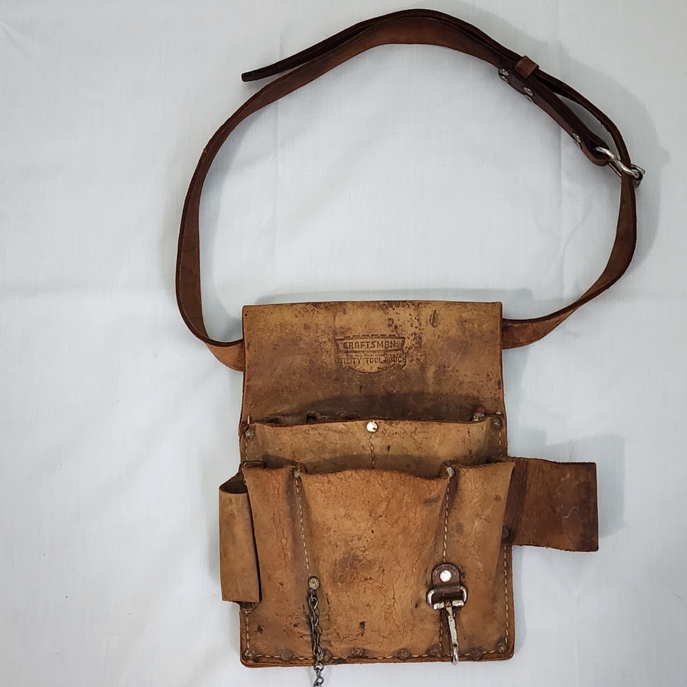VTG Craftsman Leather Utility Tool Pouch With Belt "Old Logo Style" Hevy Duty